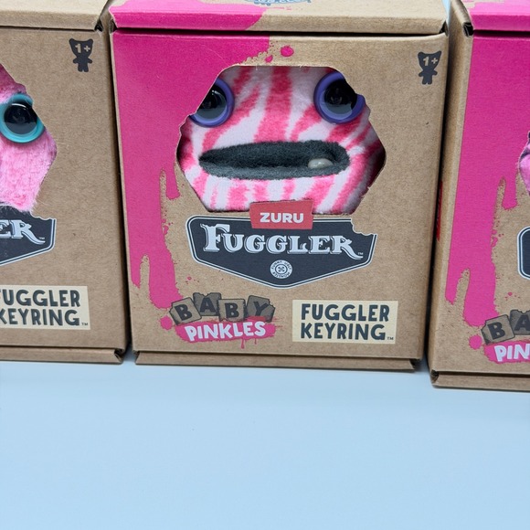 ZURU Fuggler Baby Pinkles Fuggler Keyring Plush Pink Valentine Complete Set of 6 - Picture 6 of 15